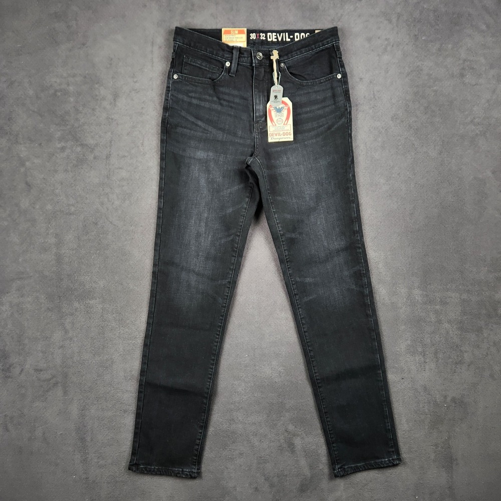 Devil Dog Jeans Mens 30x32 Black Mountain Slim Fit Dungarees DD2036 NEW